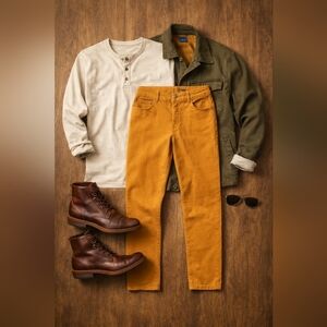 Men’s Mustard Denim Jeans Slim Straight Cropped 32x27 E39